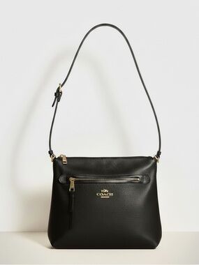 Coach Black Pebbled Leather Crossbody Gold Hardware Zip Top Classic Everyday Bag